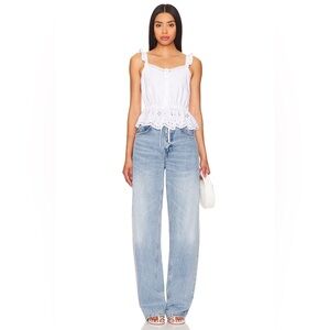 Paige Marsa White Eyelet Peplum Top Size 10‎ Sleeveless Embroidered Blouse NWOT